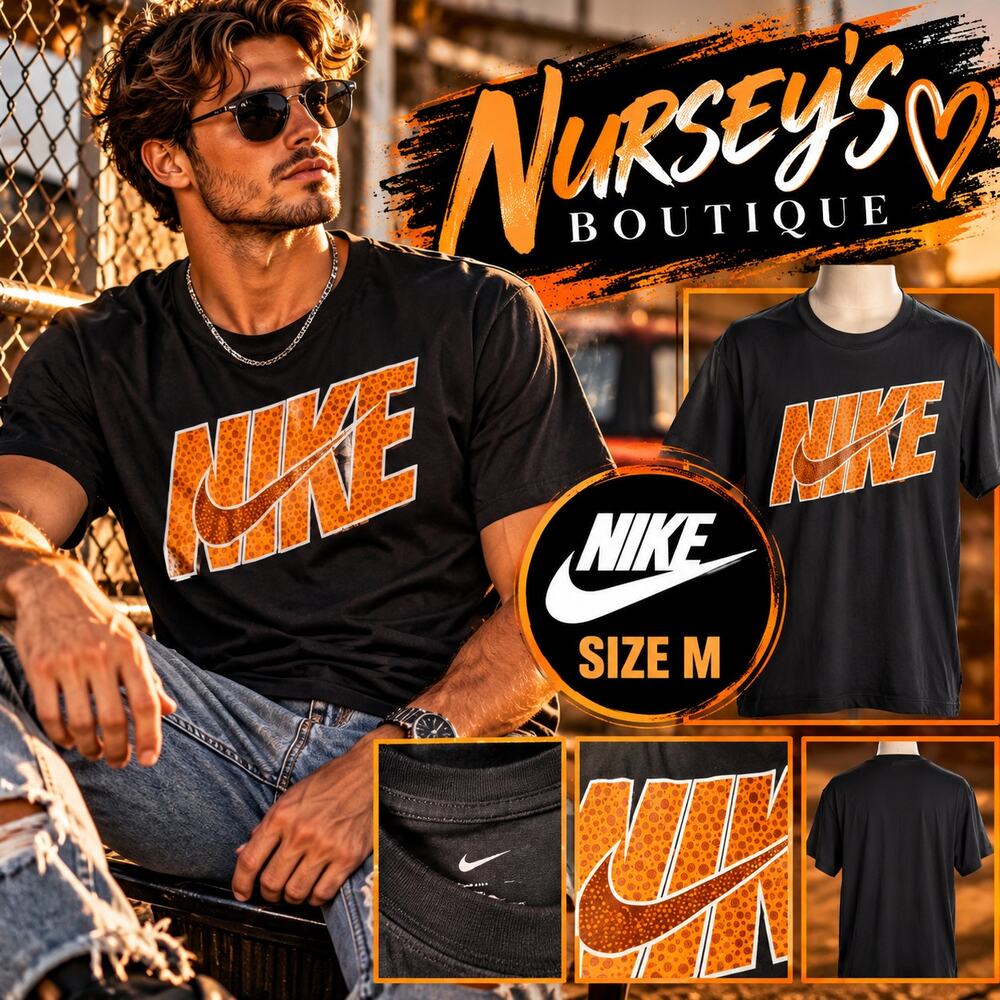 Nike Sportswear Big Logo Graphic Tee Men M Black Orange Swoosh NWT FQ6883